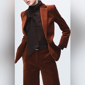 MANGO VELVET SUIT JACKET WITH POCKETS IN BURNT ORANGE SIZE S